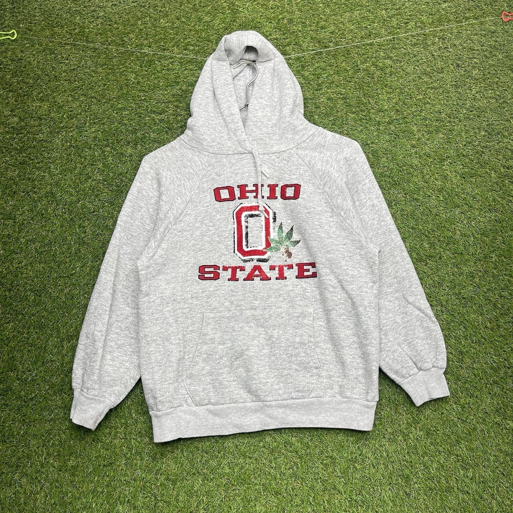 Vintage Ohio State Buckeyes Champion Hoodie Mens Medium Flock Print 80s OSU Slim